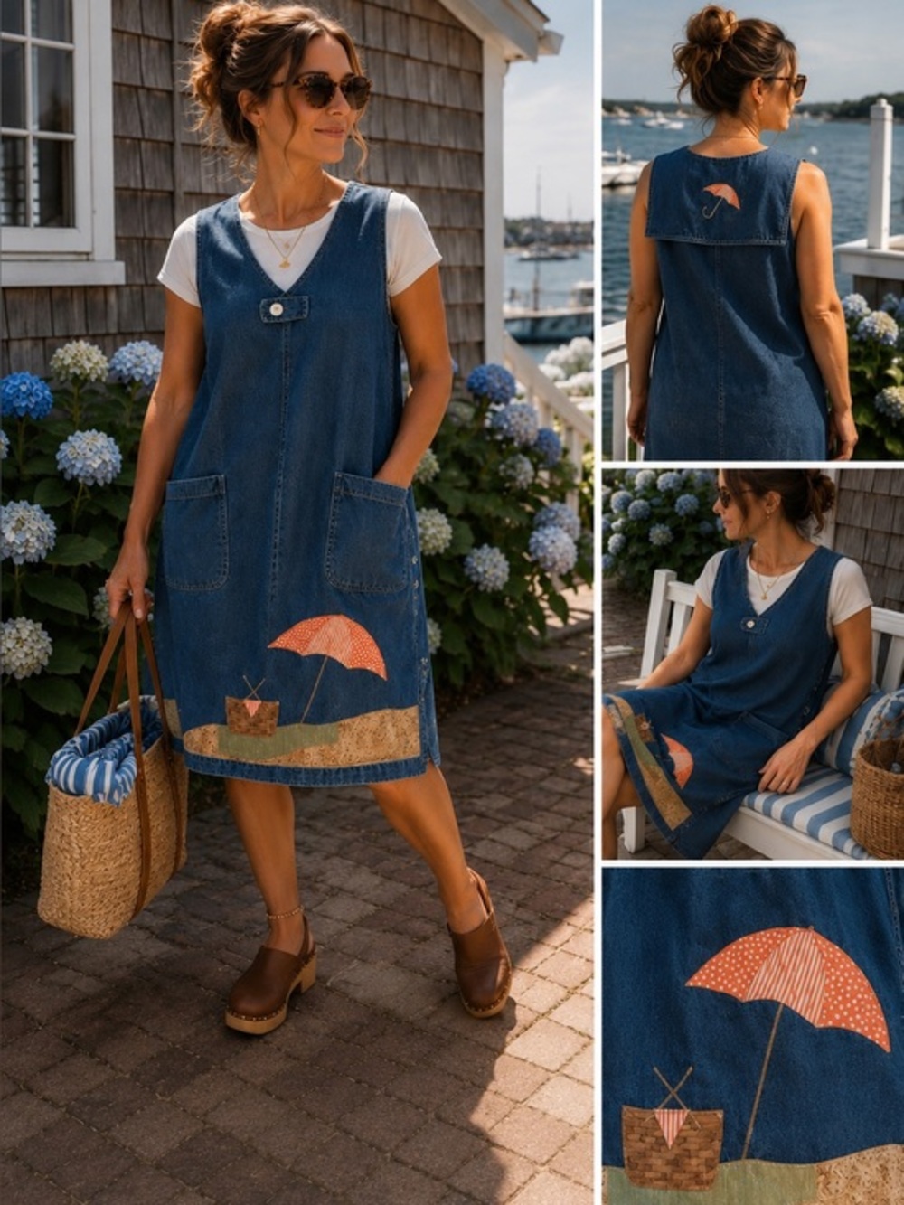 Hauk’s Vintage Denim Jumper 16W Dress Coastal Grandmother Cottagecore Nautical